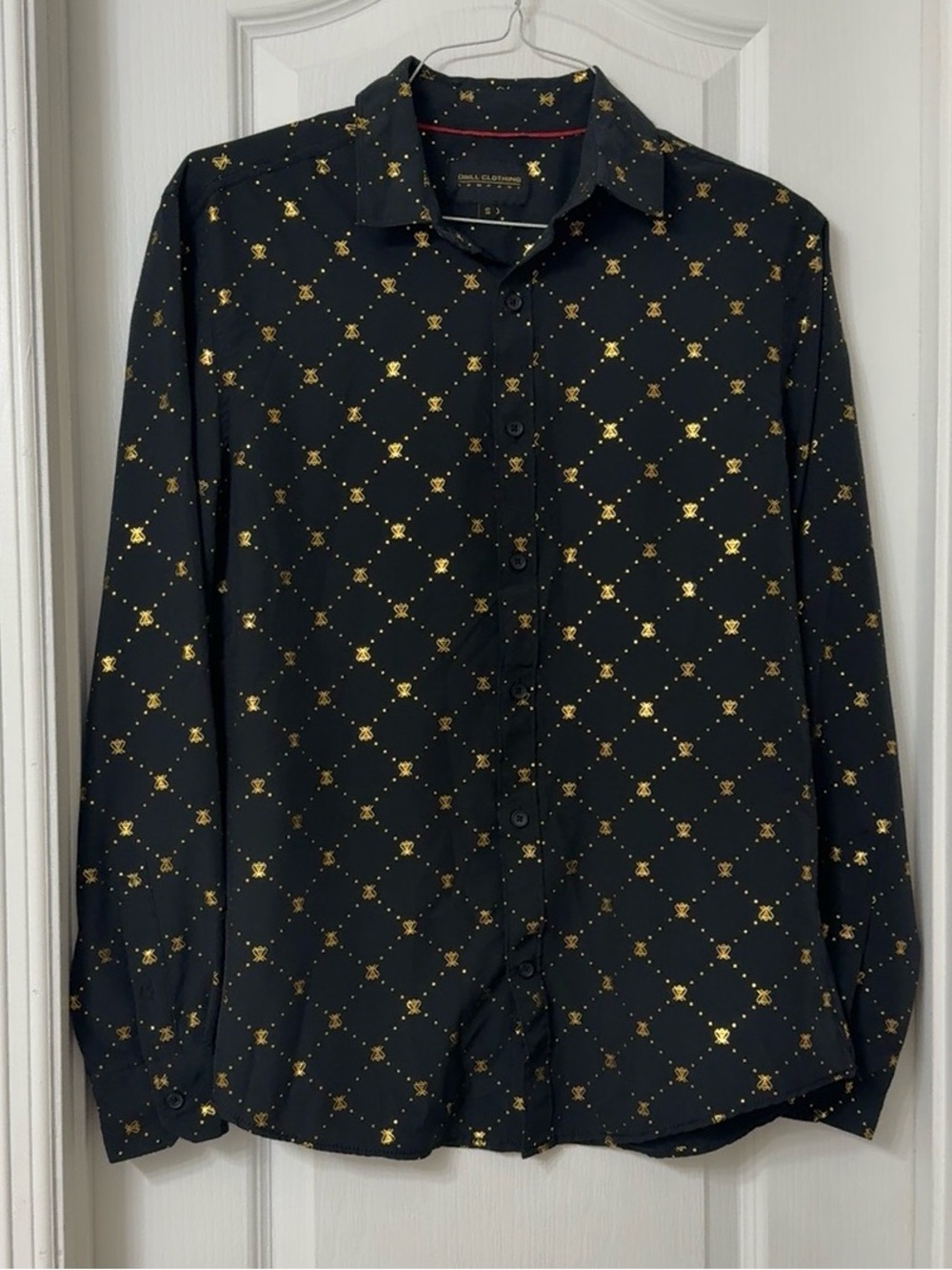 Drill Clothing Company Men's Black Gold Bee Button-Up long sleeve Shirt Size S